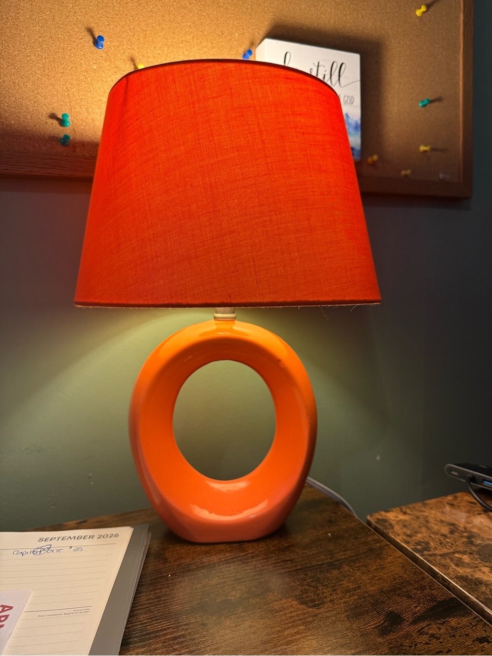 Kohl's Orange Ceramic Open-Ring Lamp with Orange Shade